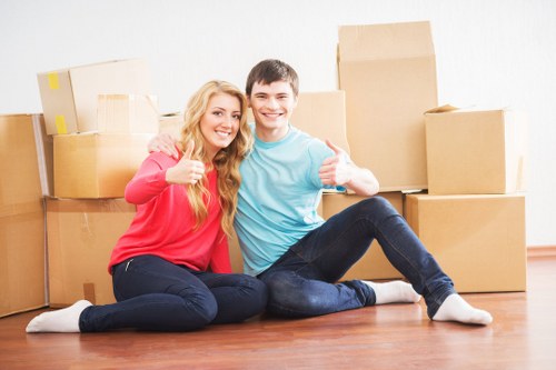 Business professionals discussing relocation plans